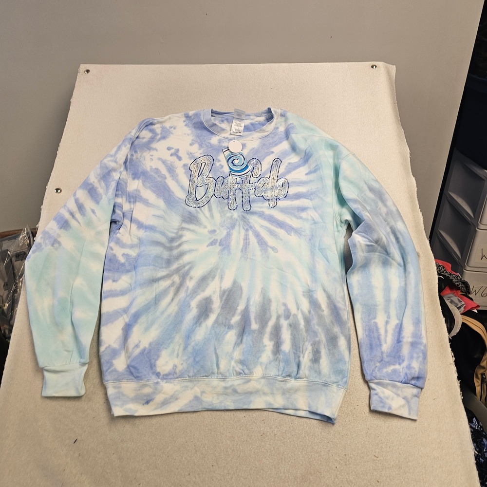 Colortone Buffalo Rhinestone Tie Dye Sweatshirt Blue White XL Pullover 6844